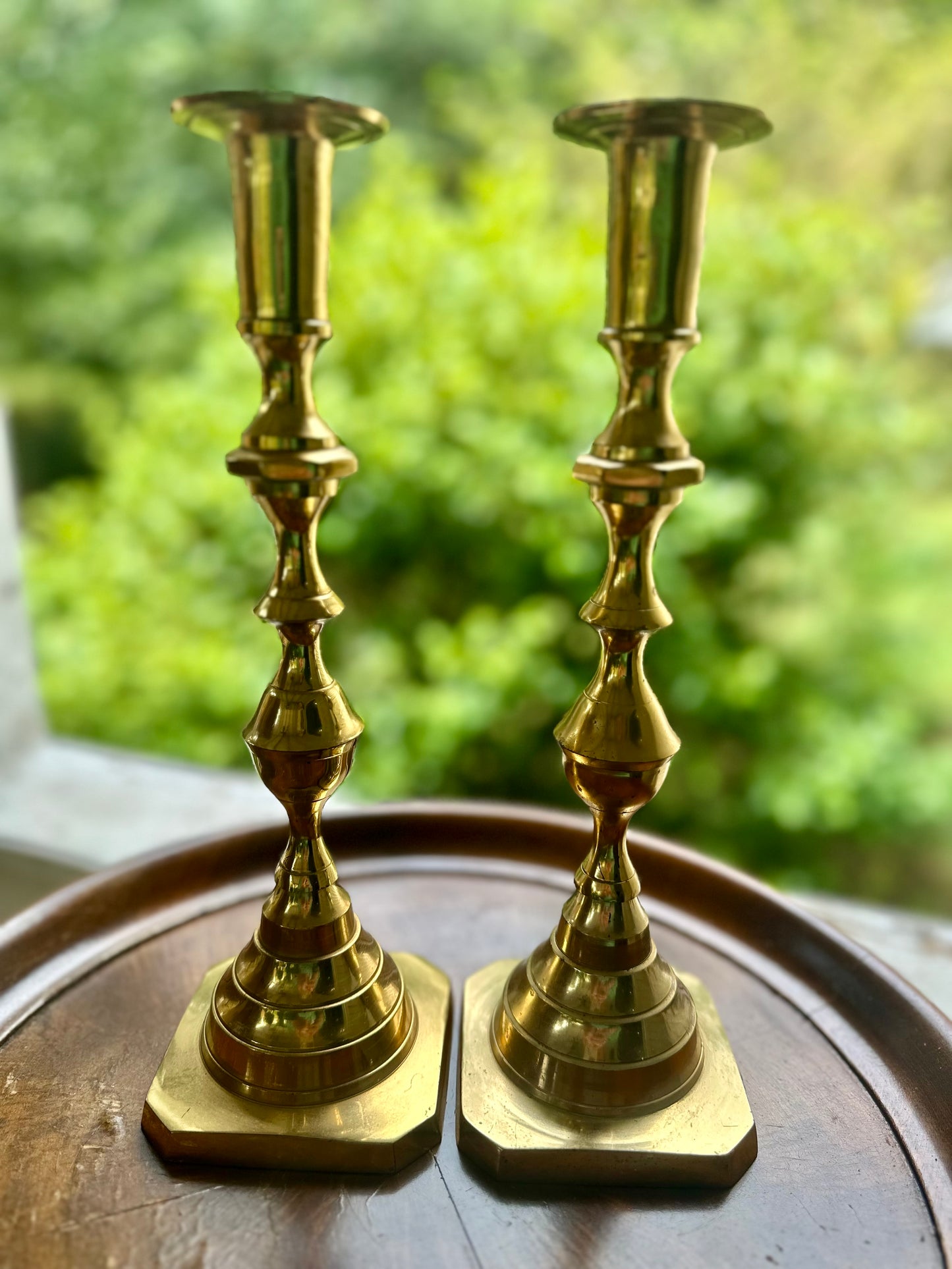Set of tall brass candlesticks