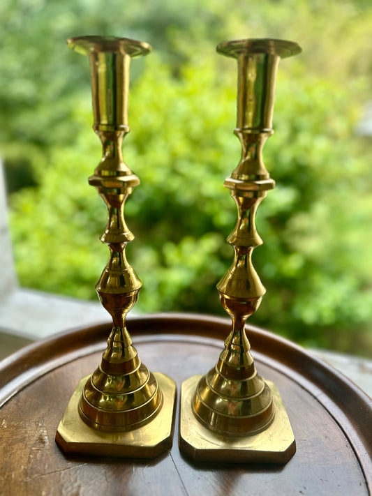 Set of tall brass candlesticks