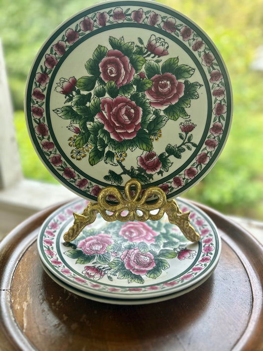 Set of 3 Rose Chinoiserie plates